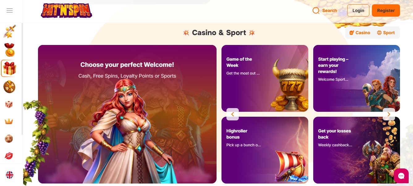 HitNSpin promotion banner with 55 free spins for Big Bass Splash